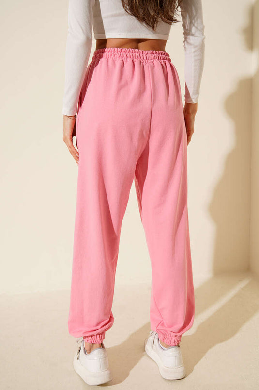 İki İp Paça Lastikli Jogger Pantolon Pembe