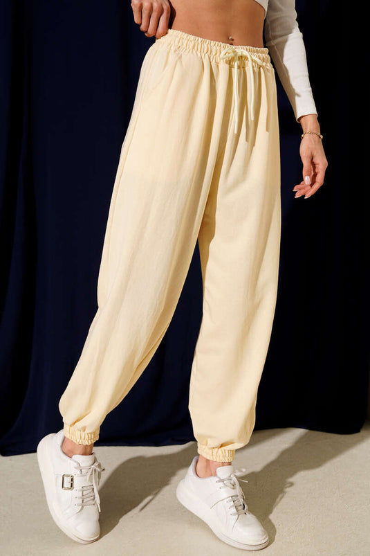İki İp Paça Lastikli Jogger Pantolon Sarı