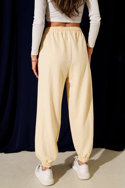 İki İp Paça Lastikli Jogger Pantolon Sarı