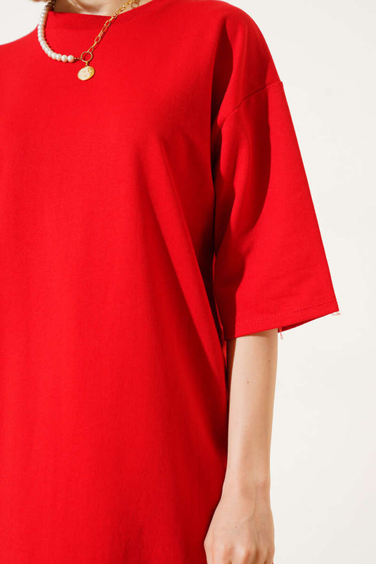 T-shirt long basique rouge à deux fils