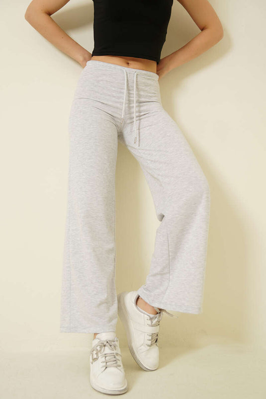 Two-Ply Elastic Waistband Pants Gray