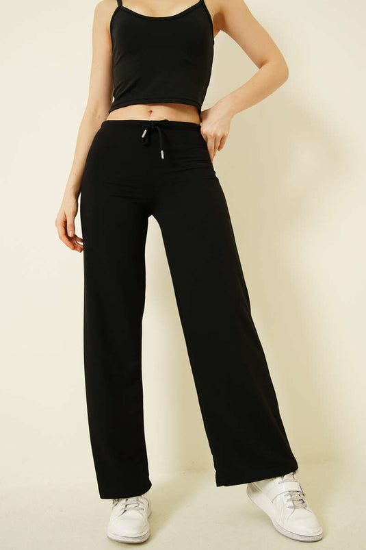 İki İplik Bel Lastikli Pantolon Siyah