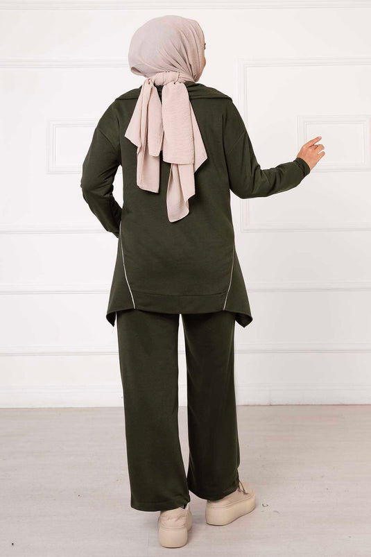 Ensemble De Sport Passepoil Deux Fils Kaki