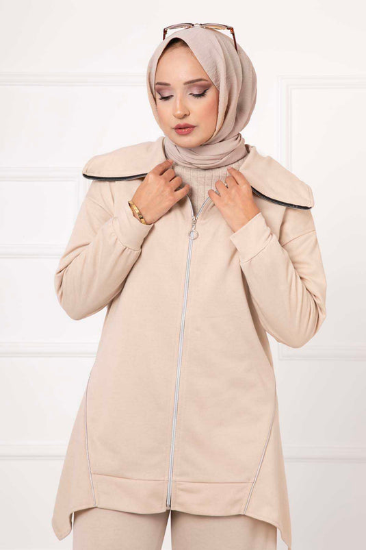 İki İplik Biyeli Spor Takım Krem