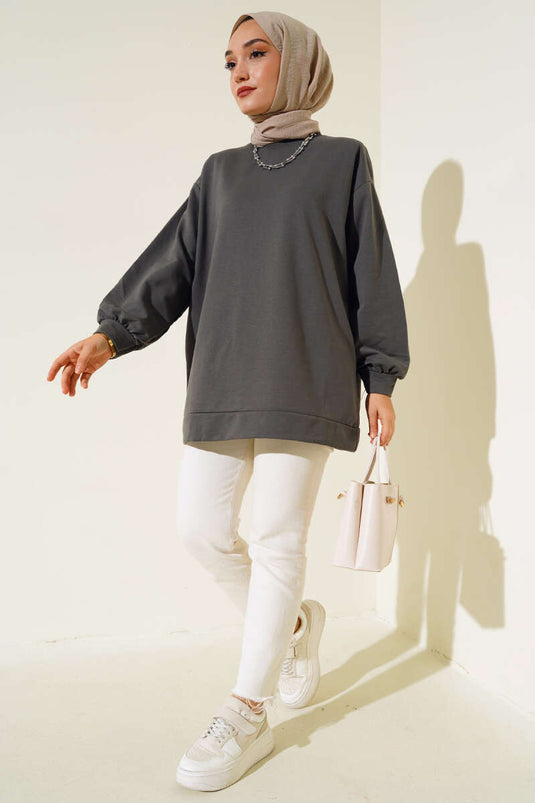 İki İplik Düz Tunik Antrasit