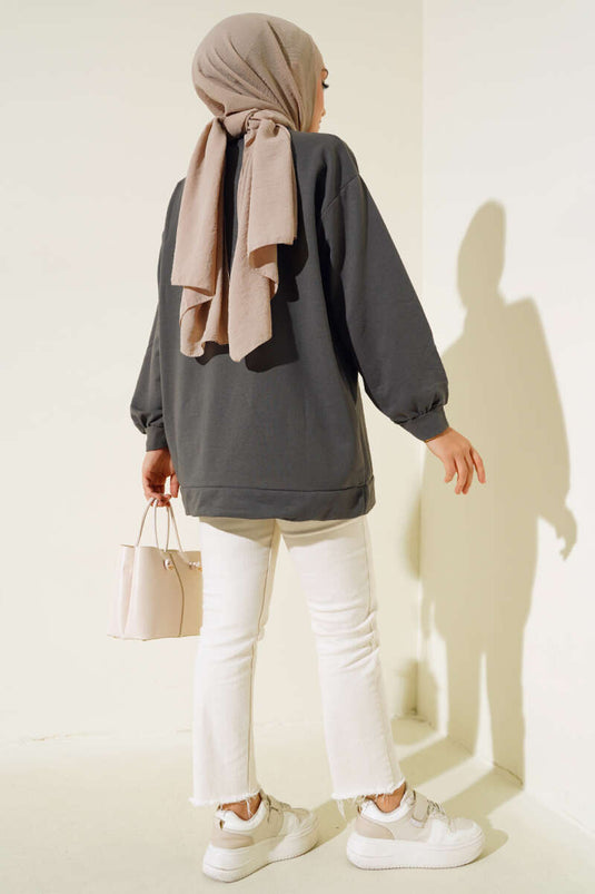 İki İplik Düz Tunik Antrasit