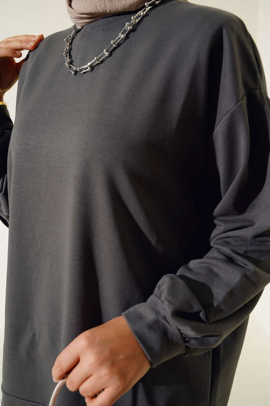 İki İplik Düz Tunik Antrasit