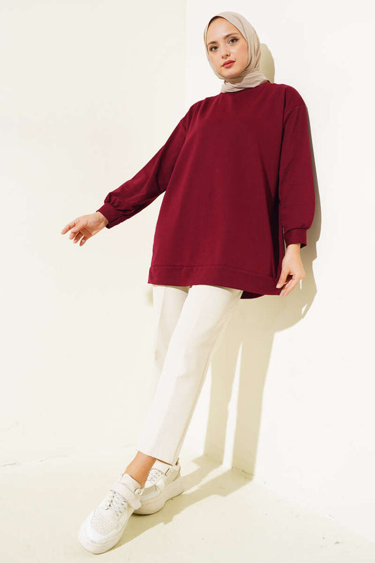 Tunique unie en double fil bordeaux