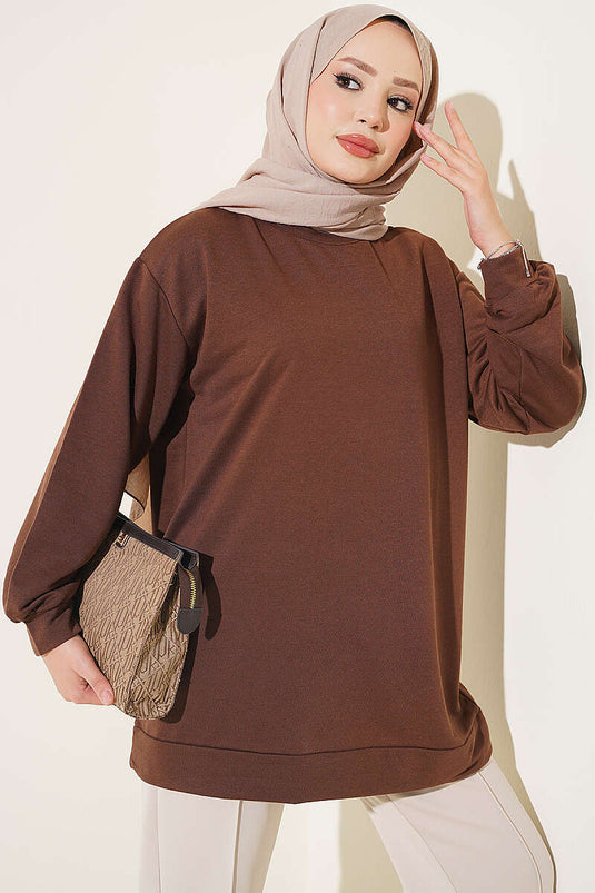 Two-Ply Solid Tunic In Chestnut