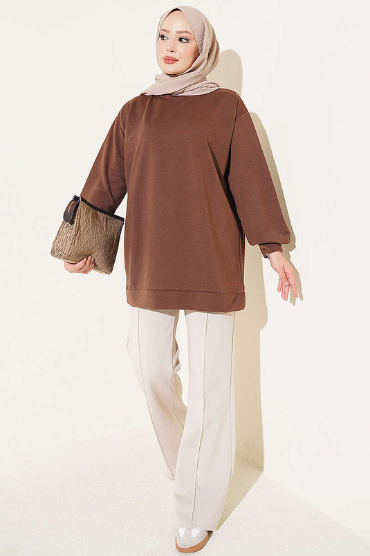 Two-Ply Solid Tunic In Chestnut