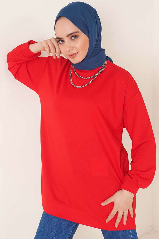 Red Double Yarn Straight Tunic