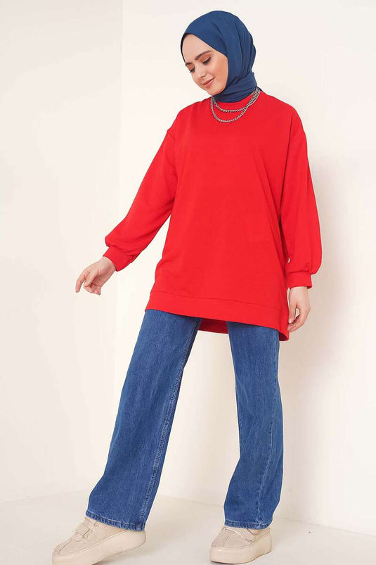 Red Double Yarn Straight Tunic