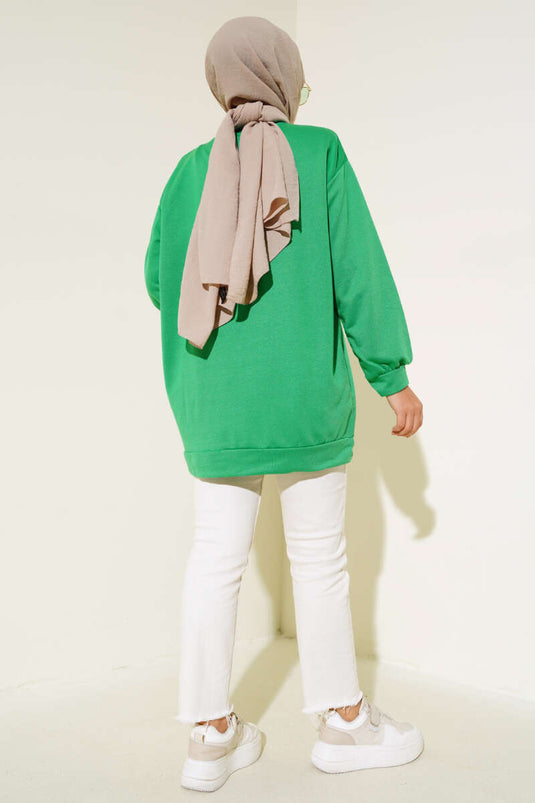 İki İplik Düz Tunik Yeşil