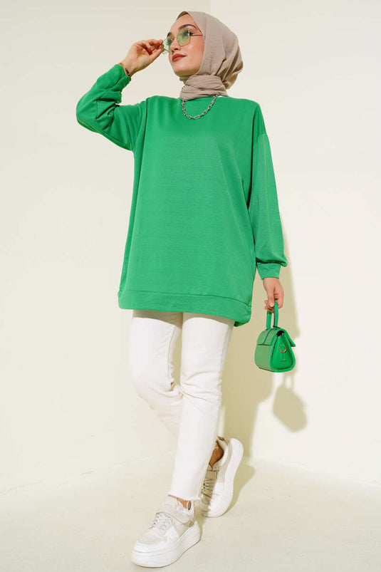 İki İplik Düz Tunik Yeşil