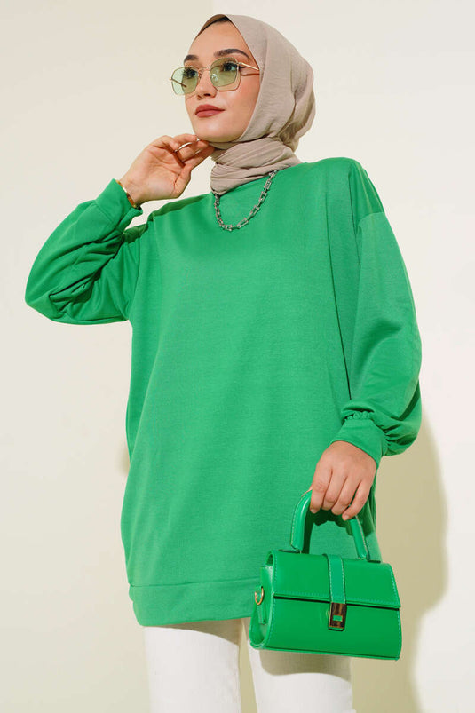 İki İplik Düz Tunik Yeşil