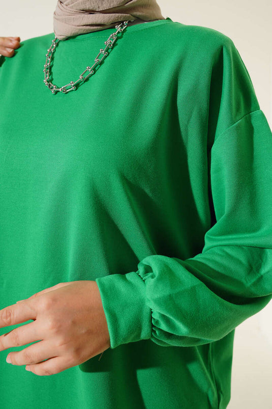İki İplik Düz Tunik Yeşil