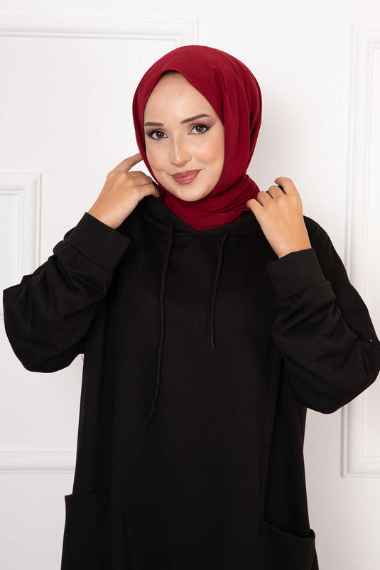 فستان بغطاء للرأس بخيطين باللون الأسود