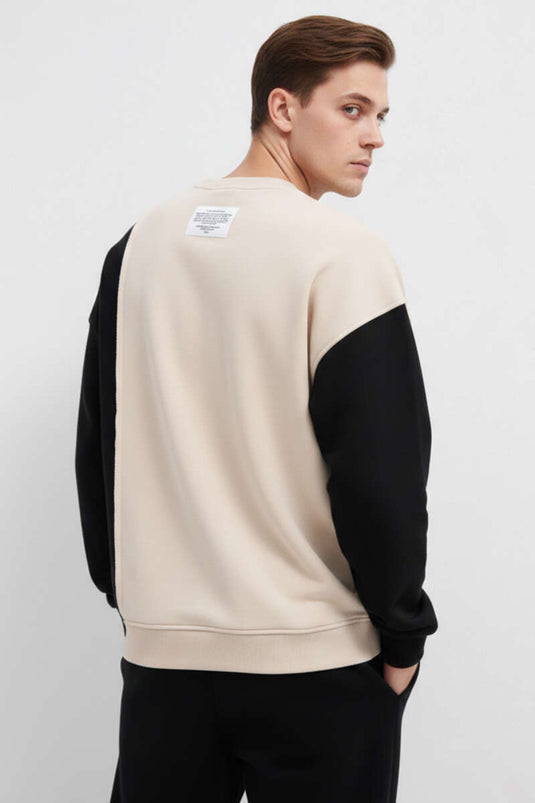 Sudadera para hombre con dos colores y bolsillos beige