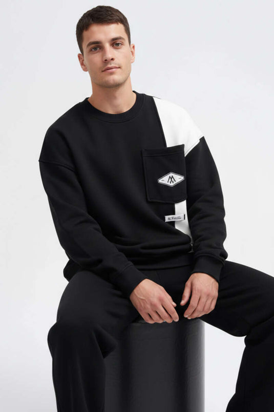 سويت شيرت رجالي بجيب بلونين أسود