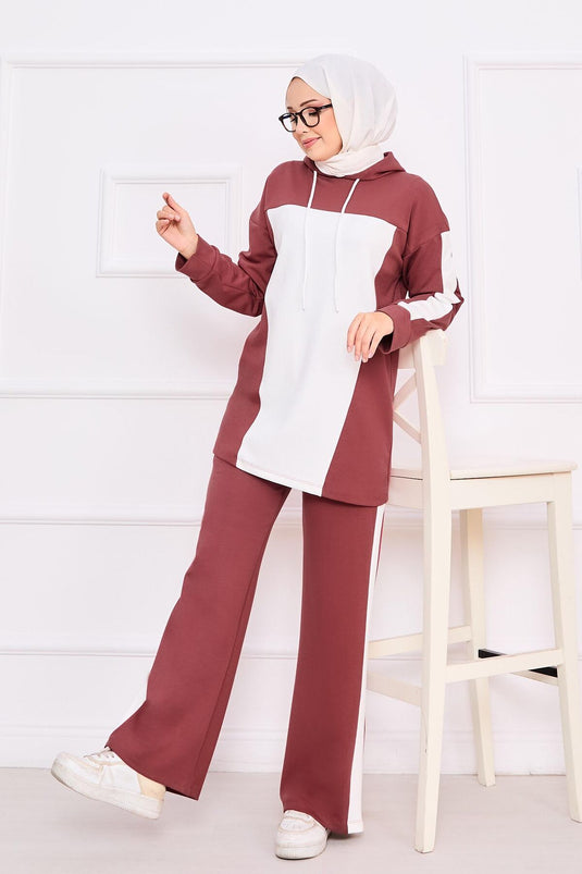 Two-Tone Hooded Hijab Two-Piece Set Rose