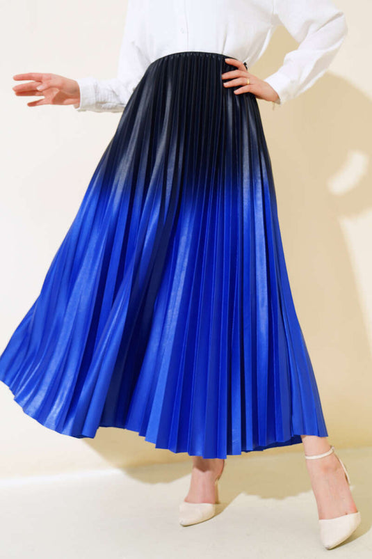 İki Renkli Pileli Etek Saks