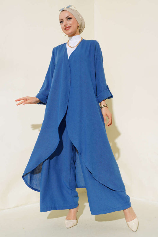 Dobbelt lang linneddragt Indigo