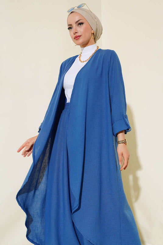 Dobbelt lang linneddragt Indigo