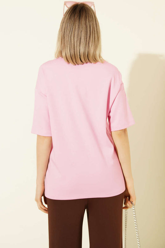 I'm Good in Work Embroidered T-shirt Pink