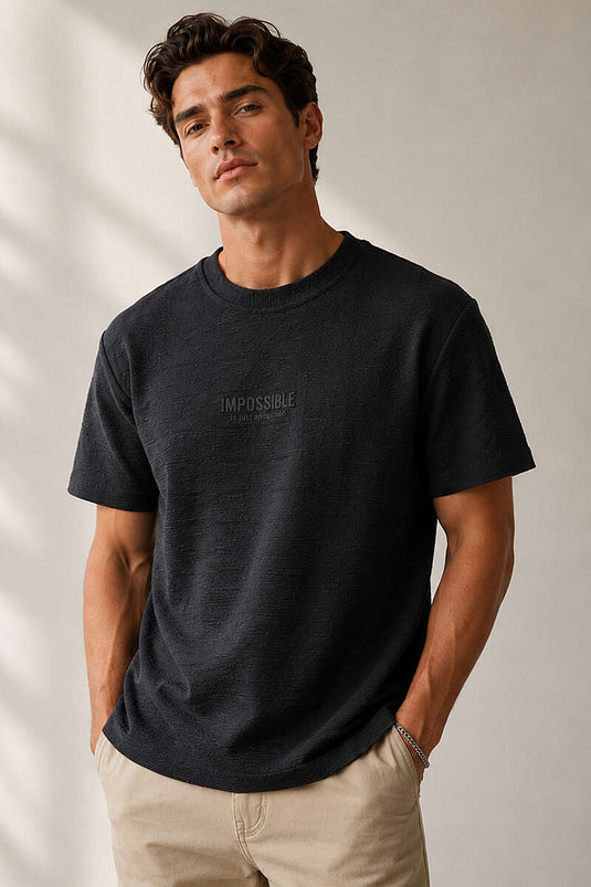 T-shirt homme noir imprimé Impossible Enjeksiyon
