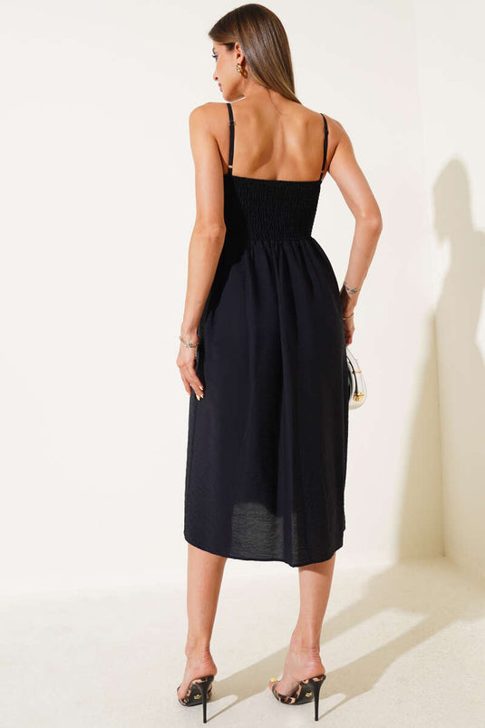 فستان جيبيل ذو الأشرطة الرفيعة، أسود