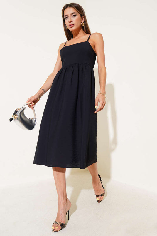 فستان جيبيل ذو الأشرطة الرفيعة، أسود