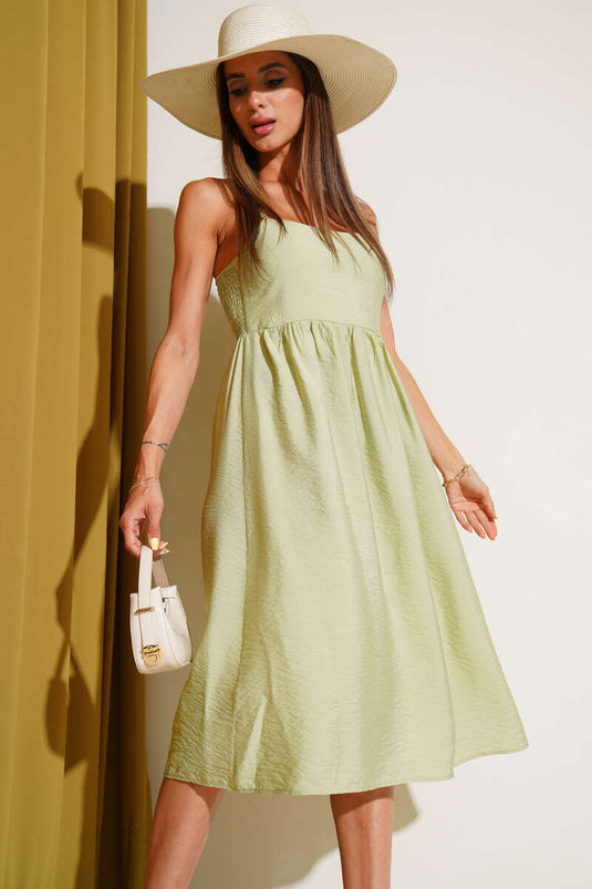 İnce Askılı Gipeli Elbise Su Yeşili