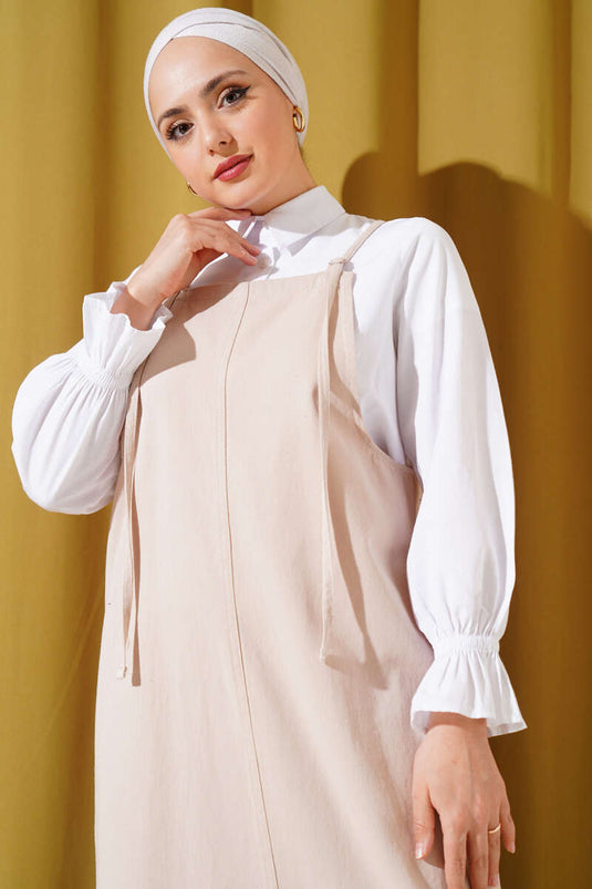 Dunne bandjes giletjurk beige