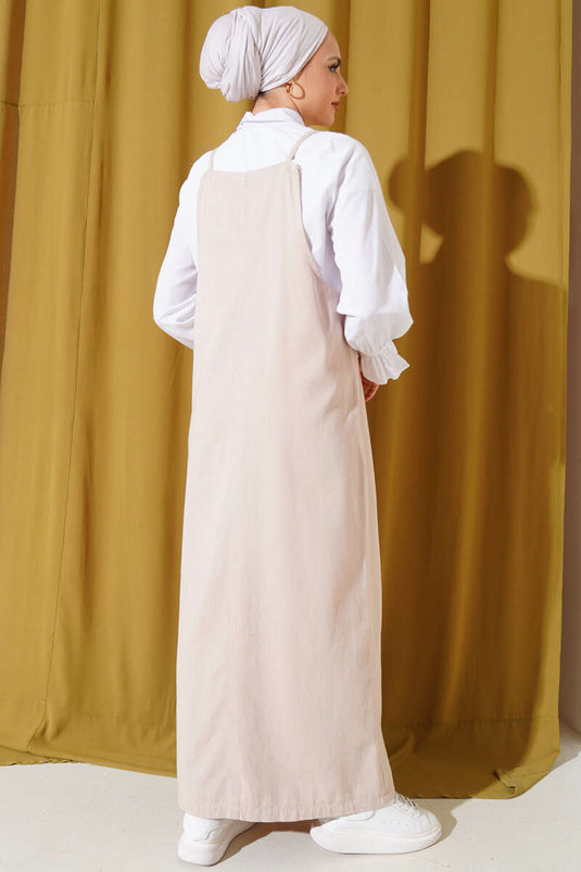 Dunne bandjes giletjurk beige