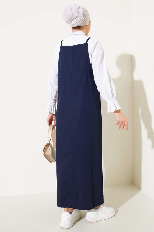 فستان جيل بحمالات رفيعة باللون الأزرق الداكن