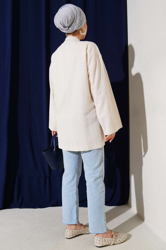 İnce Bağcıklı Önden Bağlamalı Kimono Bej