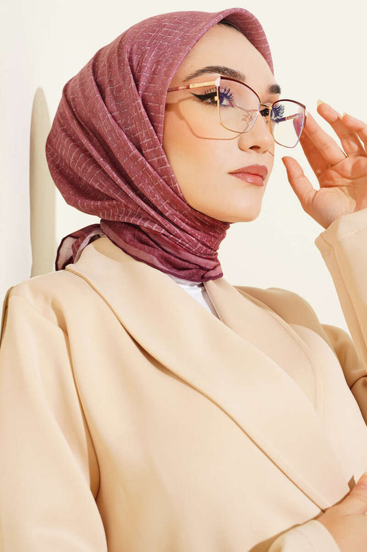 Demore Scarf with Fine Stripe Pattern, Burgundy