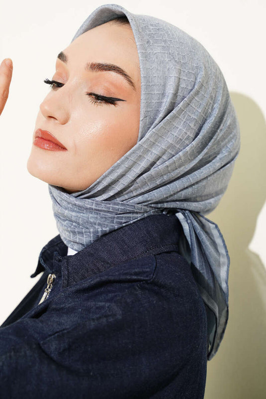 Demore Scarf with Fine Stripe Pattern, Grey