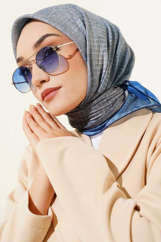 Demore Scarf with Fine Stripe Pattern, Indigo