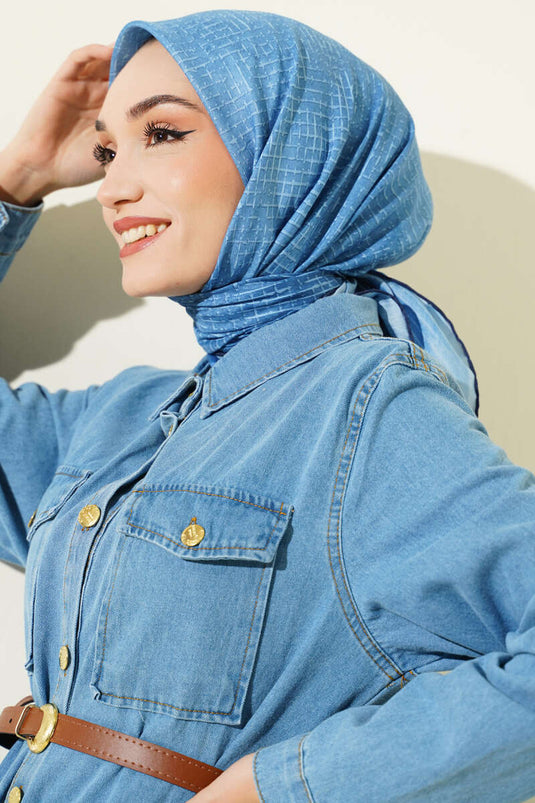 Demore Scarf with Fine Stripe Pattern, Blue