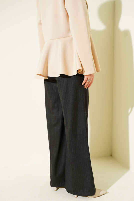 İnce Çizgi Detay Geniş Paça Pantolon Antrasit