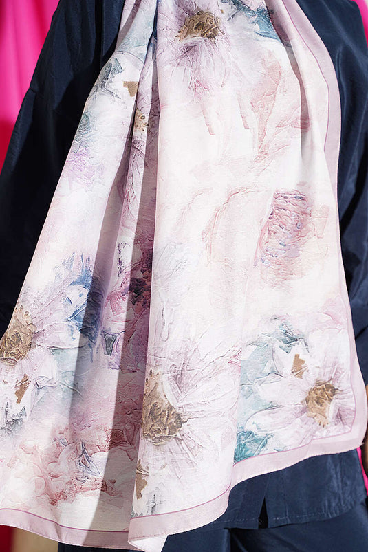 Pañuelo Floral Rosa Con Detalle De Rayas Finas