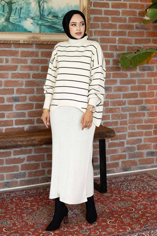Fine Striped Crop Suit Ecru