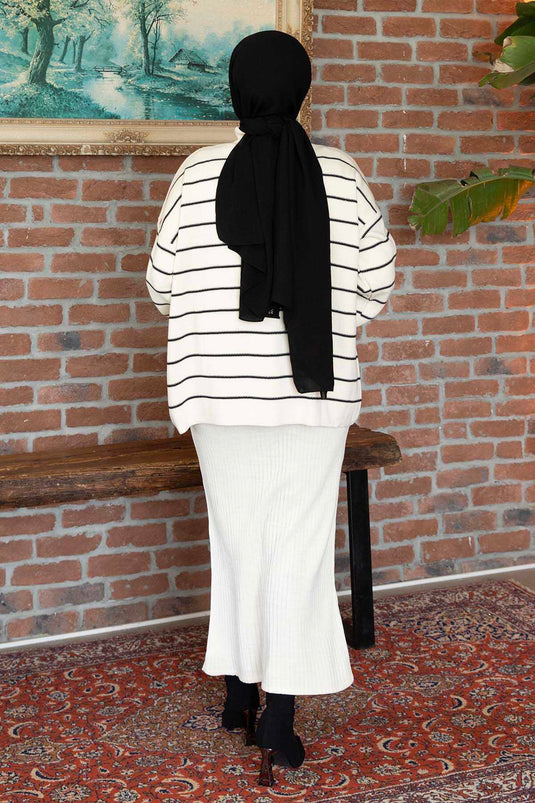 Fine Striped Crop Suit Ecru