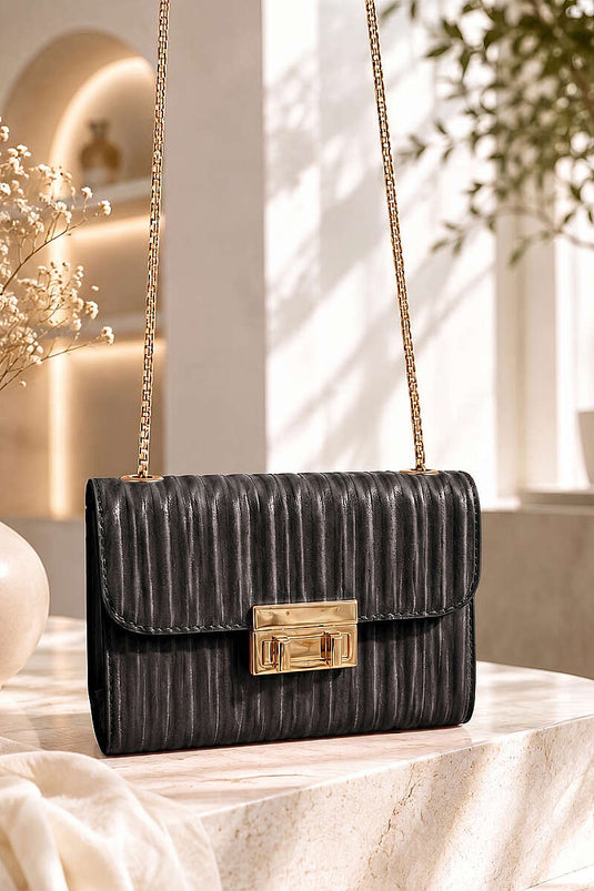 Borsa Donna A Righe Sottili Nera