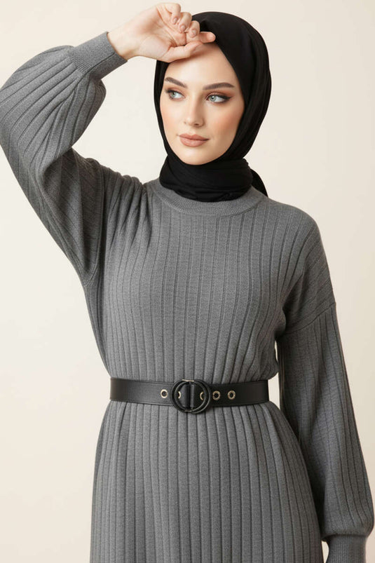 Robe décontractée en maille à fines rayures couleur fumée