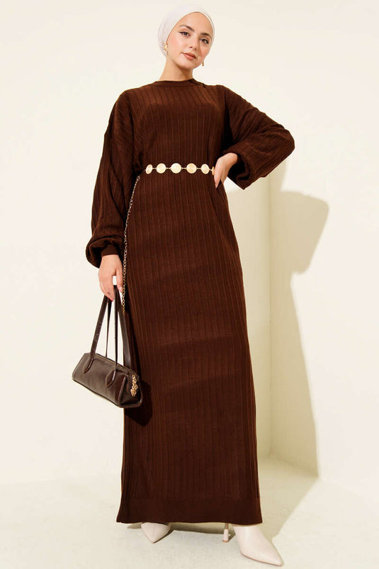 Robe ample en maille à fines rayures, marron