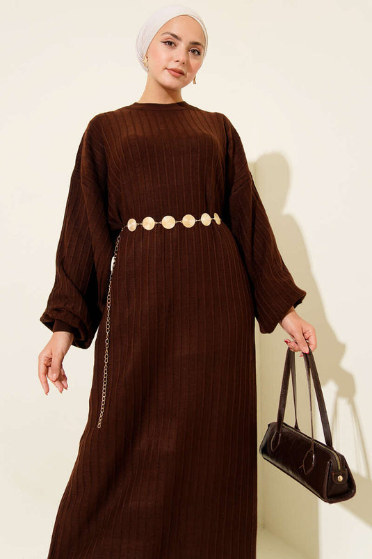 Robe ample en maille à fines rayures, marron