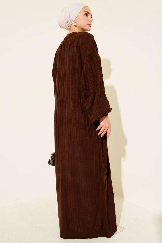 Robe ample en maille à fines rayures, marron