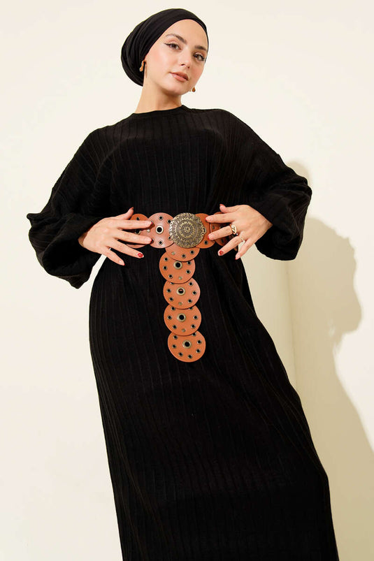 Robe décontractée en tricot à fines rayures noires